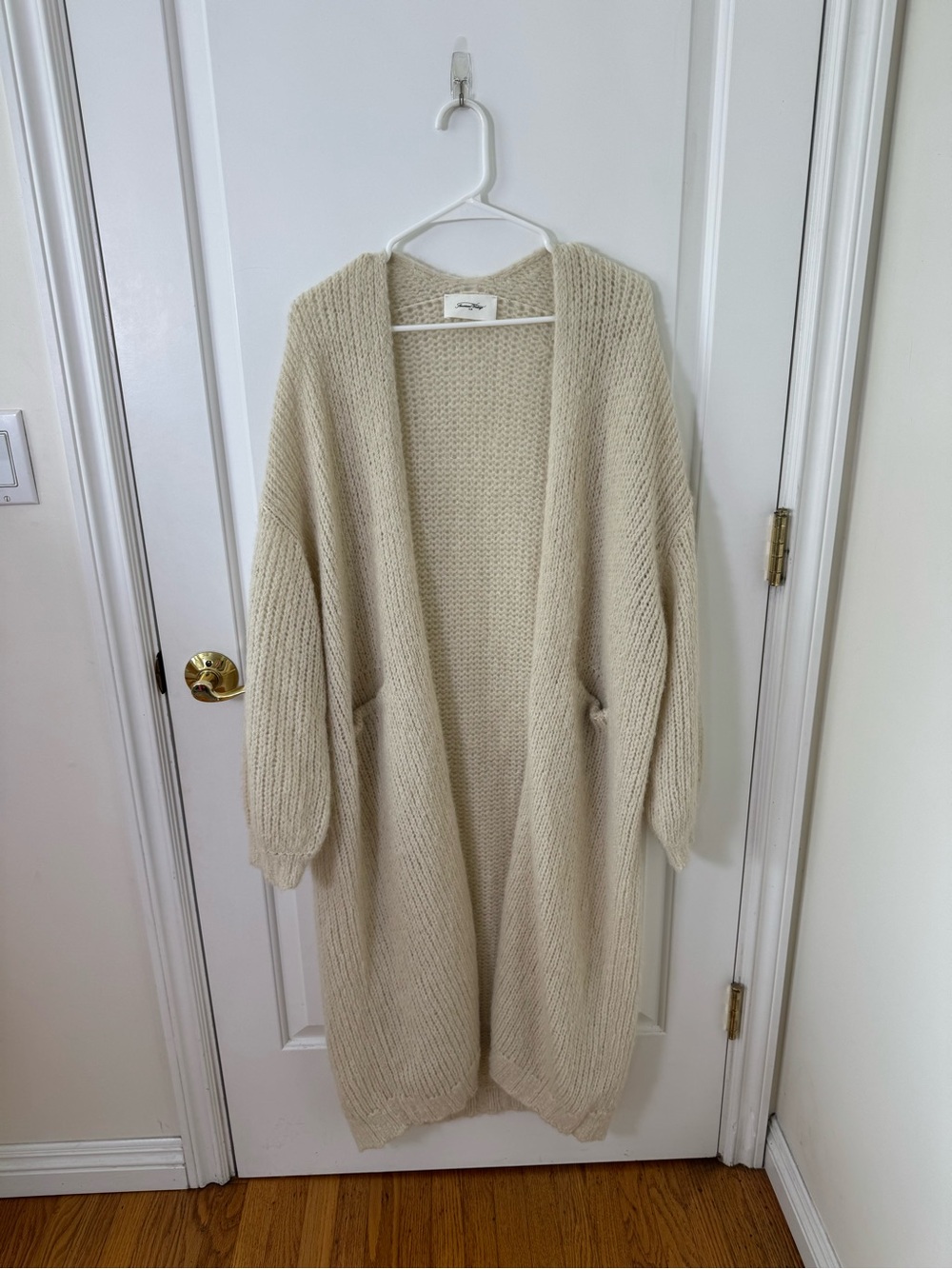 American Vintage Open Knit Duster Cardigan Beige Bohemian Lagenlook Relaxed